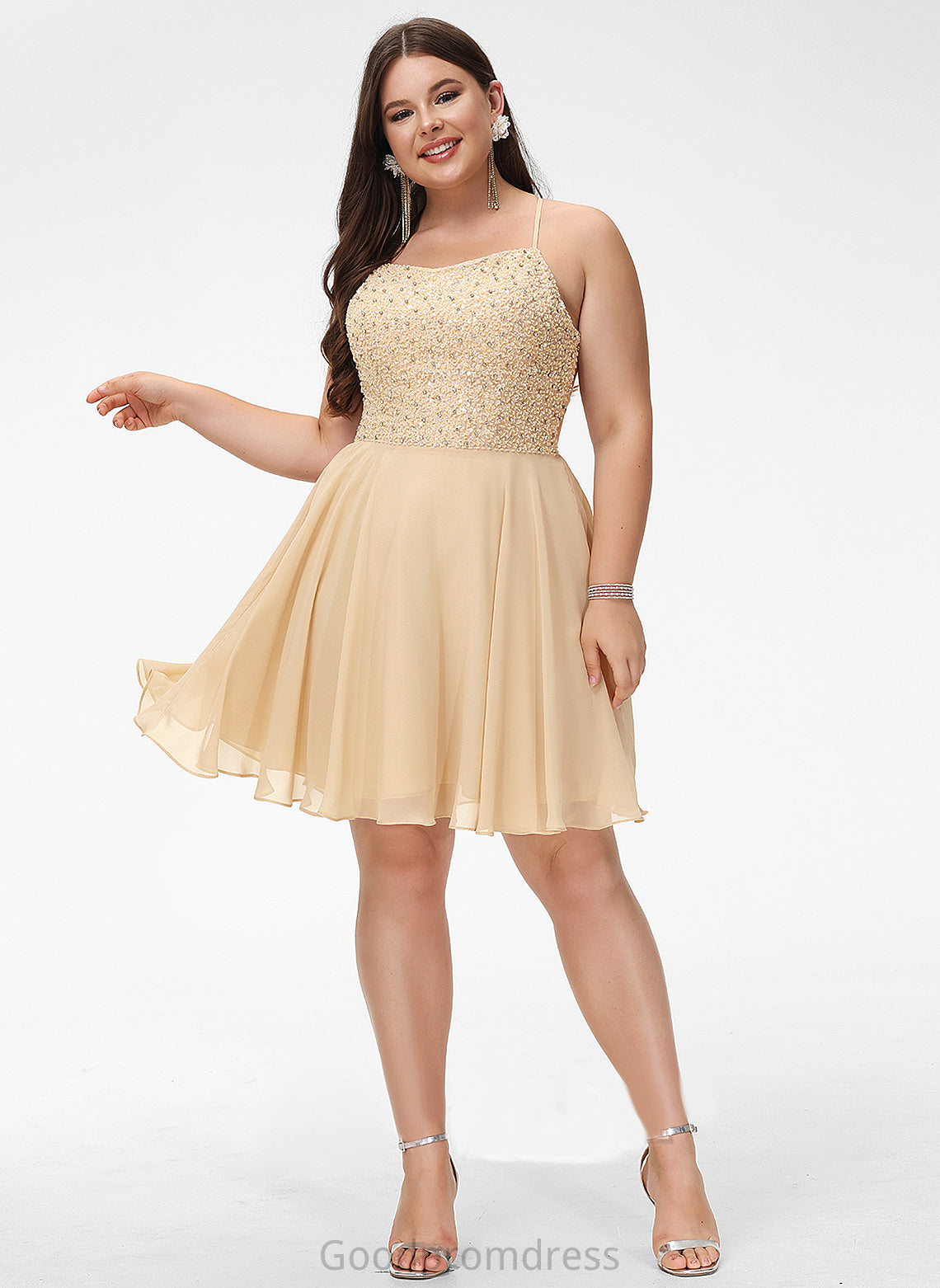 Homecoming Sequins Dress A-Line Chiffon With Knee-Length Neckline Homecoming Dresses Beading Janiyah Square