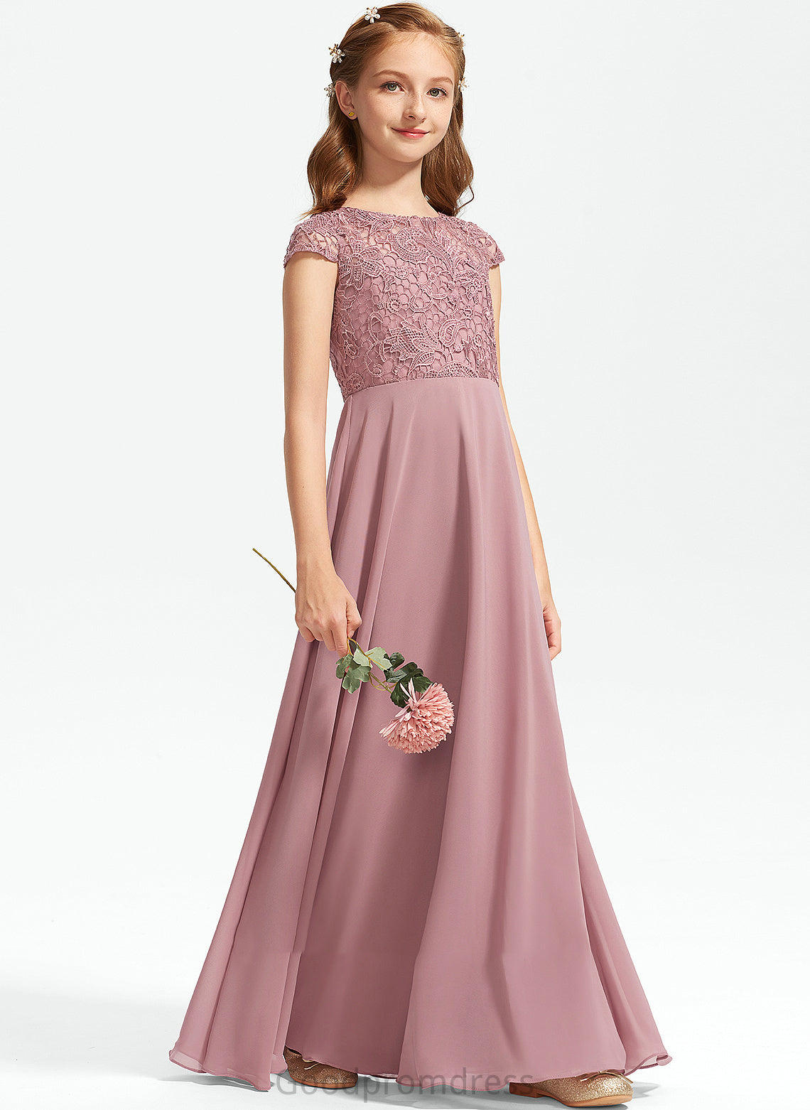 Scoop Chiffon Junior Bridesmaid Dresses Neck Lace Sam A-Line Floor-Length