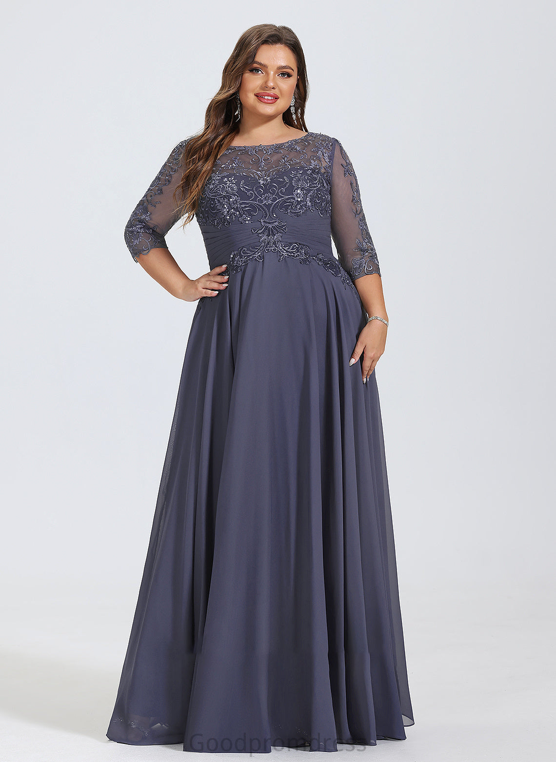 Kailee Prom Dresses Neck With Sequins Floor-Length Scoop A-Line Chiffon