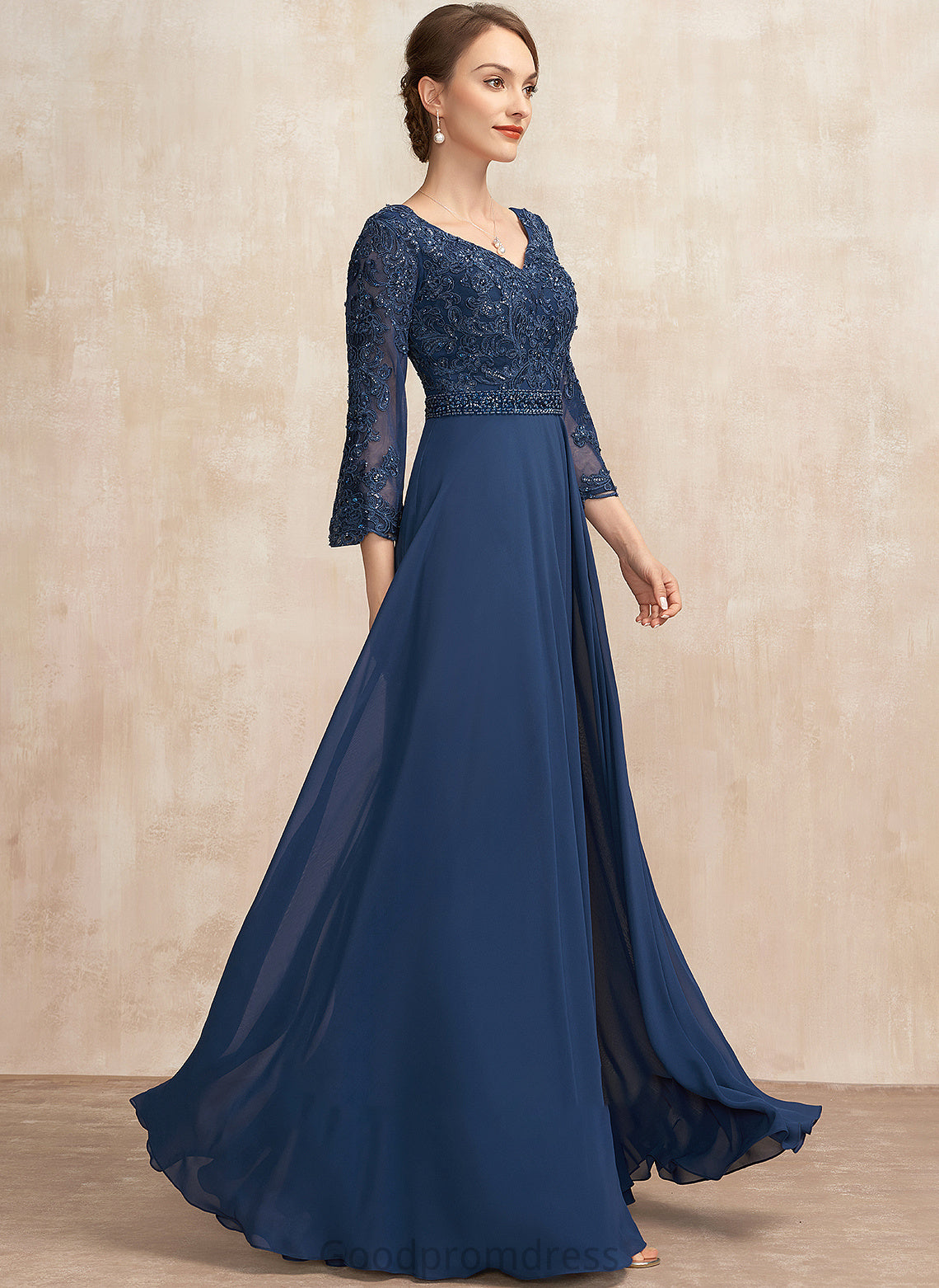 With Isabela V-neck Mother of the Bride Dresses Bride Floor-Length A-Line Beading the Lace Sequins of Dress Mother Chiffon