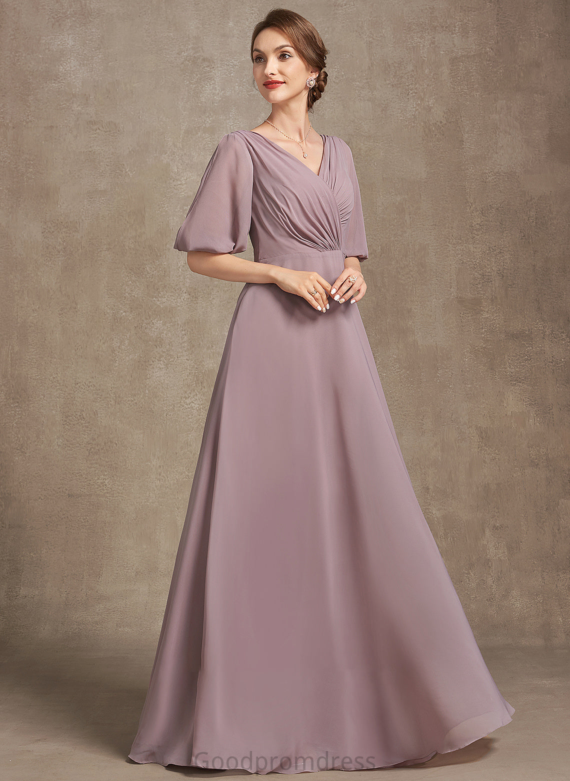 Bride Ruffle Dress the Floor-Length With Mother of the Bride Dresses V-neck Mother Chiffon of Rihanna A-Line