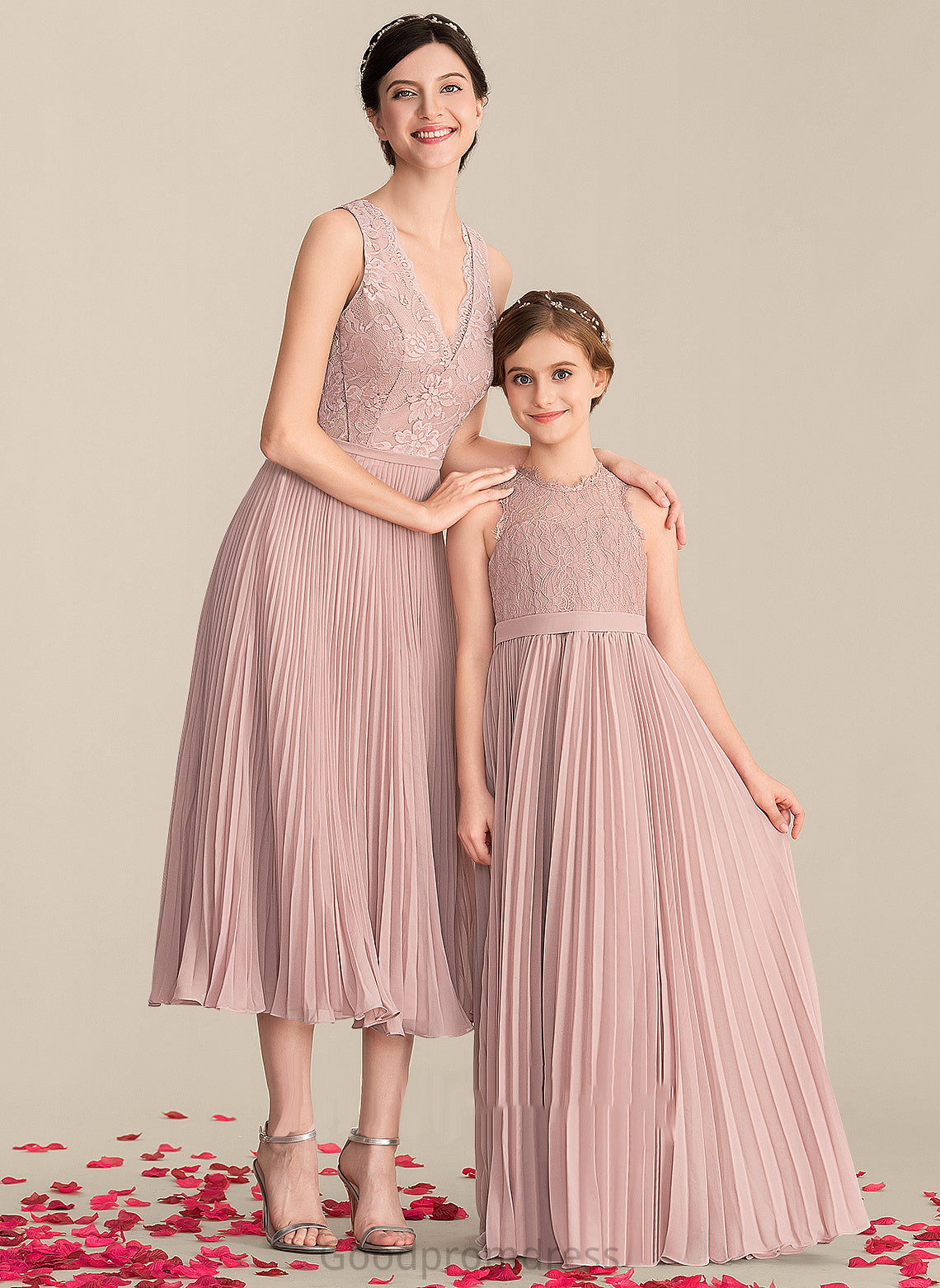 Neckline Fabric Embellishment Tea-Length Silhouette Length A-Line V-neck Pleated Alana A-Line/Princess Floor Length Bridesmaid Dresses