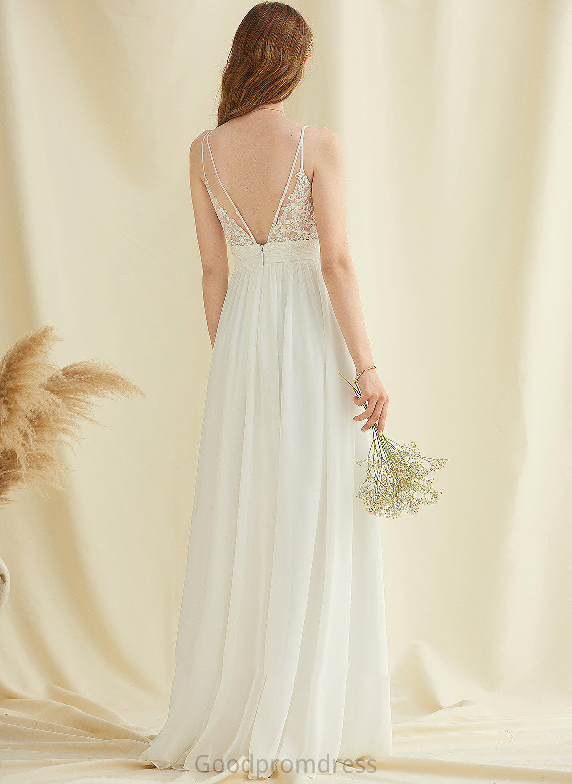 With Floor-Length Dress Wedding Dresses Wedding Tiana Lace Chiffon A-Line V-neck