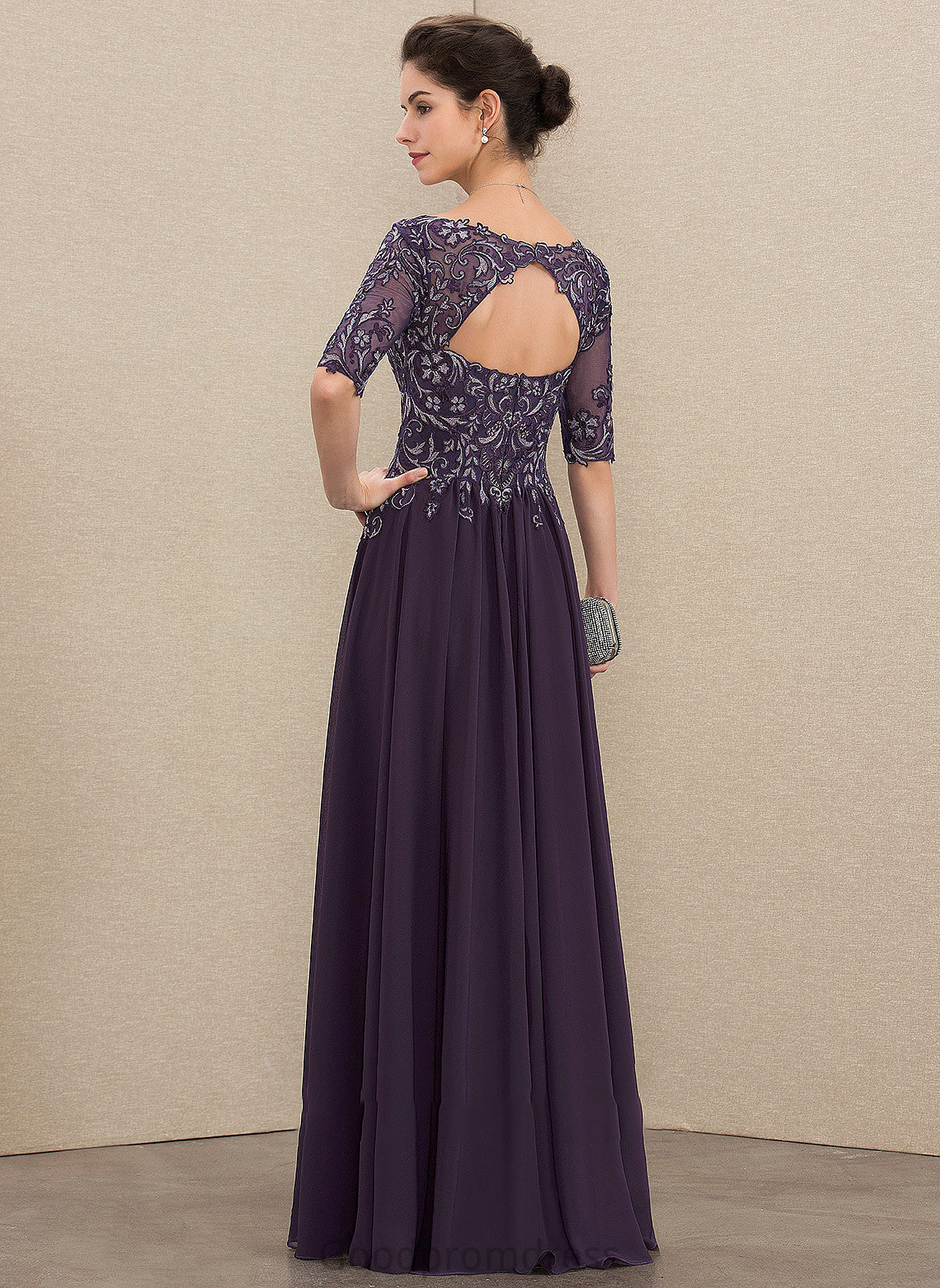 V-neck Floor-Length Mother Bride the Dress Elliana of Mother of the Bride Dresses Lace A-Line Chiffon