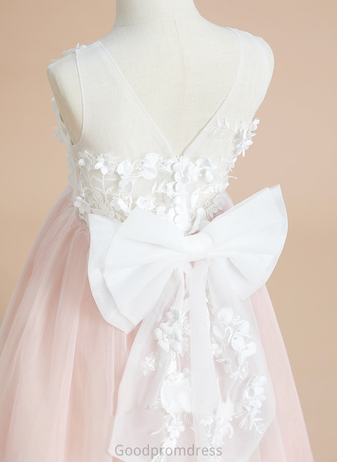 With Lace/Flower(s)/Bow(s) Tea-length Girl Dress Neck - Flower A-Line Scoop Flower Girl Dresses Tulle Sleeveless Karlee