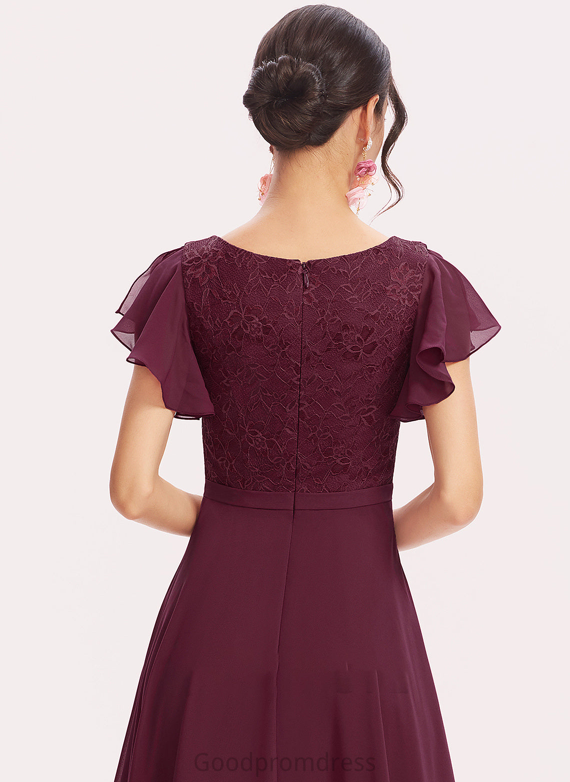 A-Line Neckline Embellishment V-neck Silhouette Asymmetrical Length Fabric Lace CascadingRuffles Harper Straps Bridesmaid Dresses