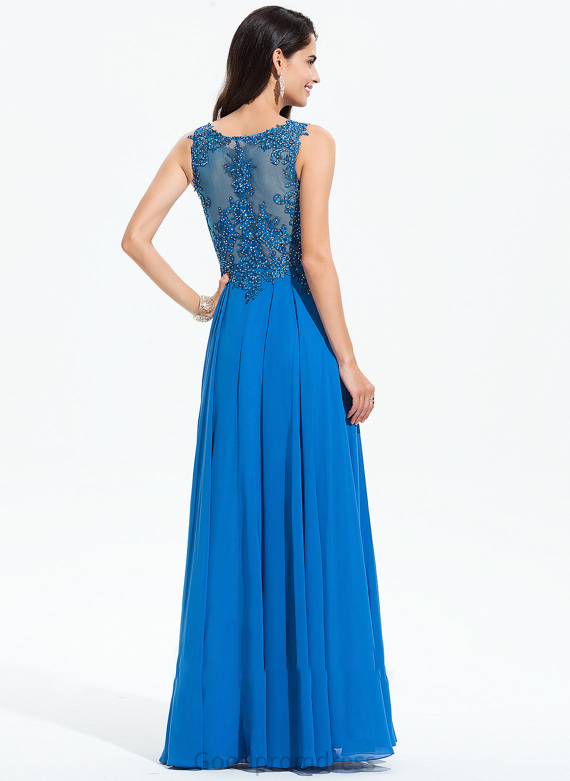 Chiffon Prom Dresses With Scoop A-Line Neck Arely Floor-Length Beading Sequins Lace