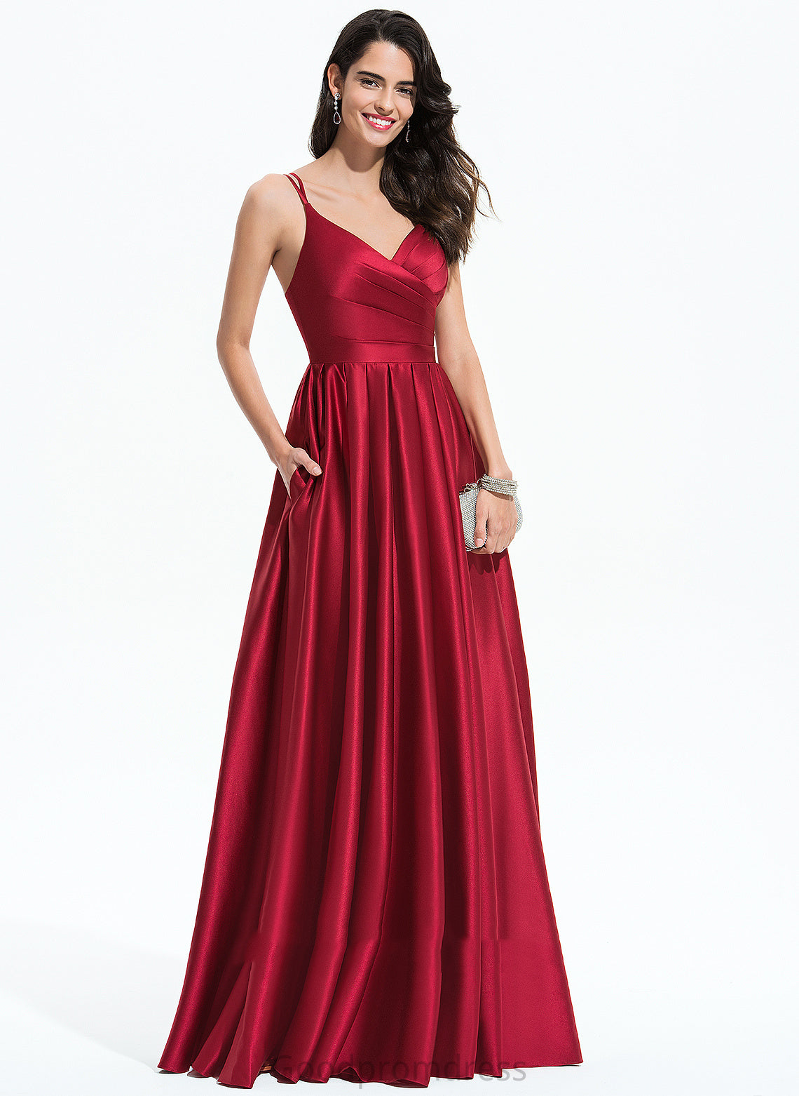 Jan V-Neck Satin Dresses A-line Formal Dresses