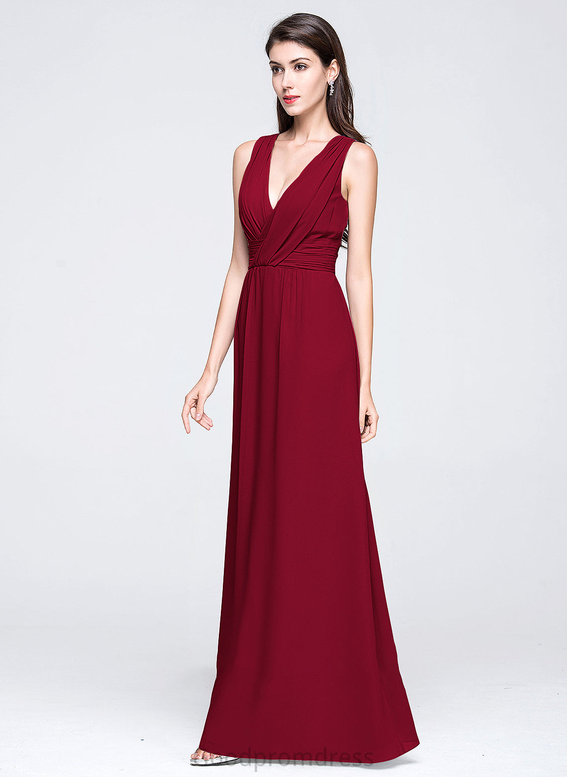 Ruffle Fabric Neckline Silhouette Floor-Length Length A-Line V-neck Embellishment Leia Straps Sleeveless Bridesmaid Dresses