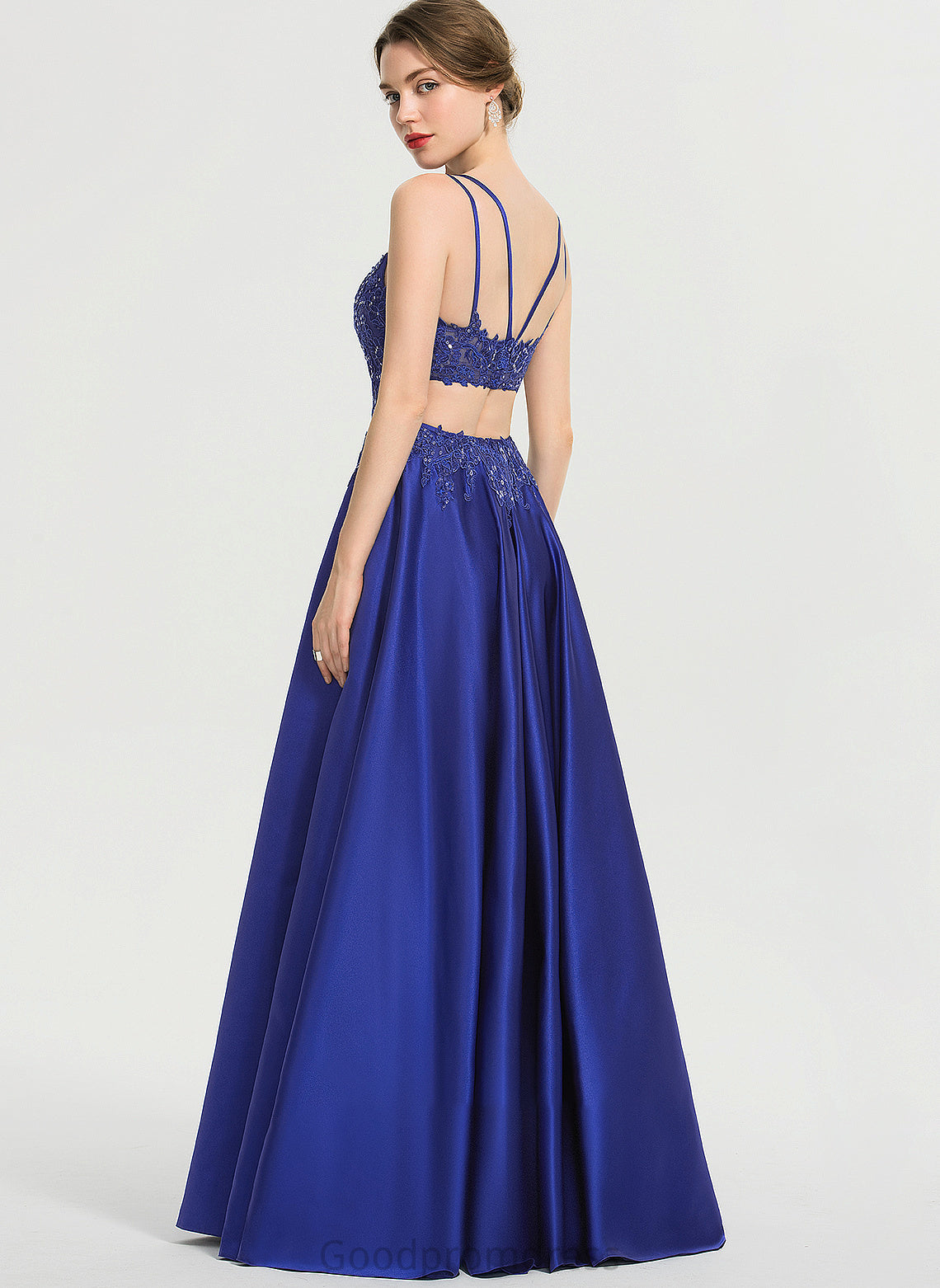 Front Satin V-neck Ball-Gown/Princess Sequins Mildred With Floor-Length Split Prom Dresses