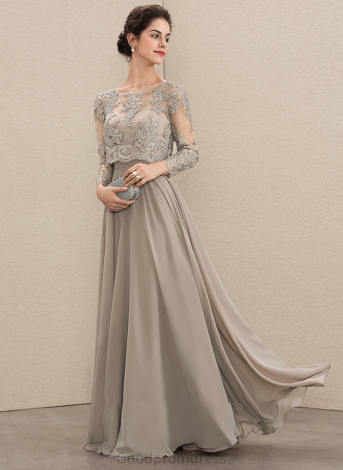 With Bride the Scoop Mother of Mother of the Bride Dresses Neck Floor-Length Dress Sequins Teagan Lace A-Line Chiffon