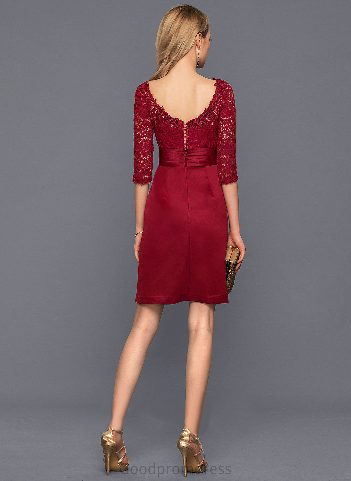 Cocktail Dresses Neck Dress Scoop Lace Ruffle Satin Cocktail With Karli Knee-Length Sheath/Column