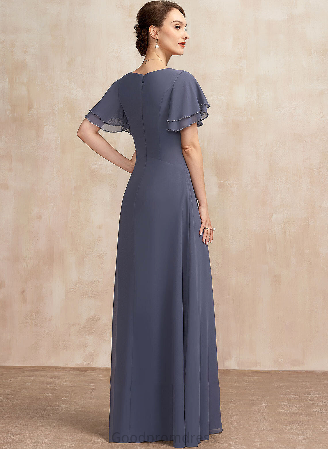 A-Line Dress Mother the Mother of the Bride Dresses With Beading of Bride Cailyn V-neck Chiffon Floor-Length Ruffle