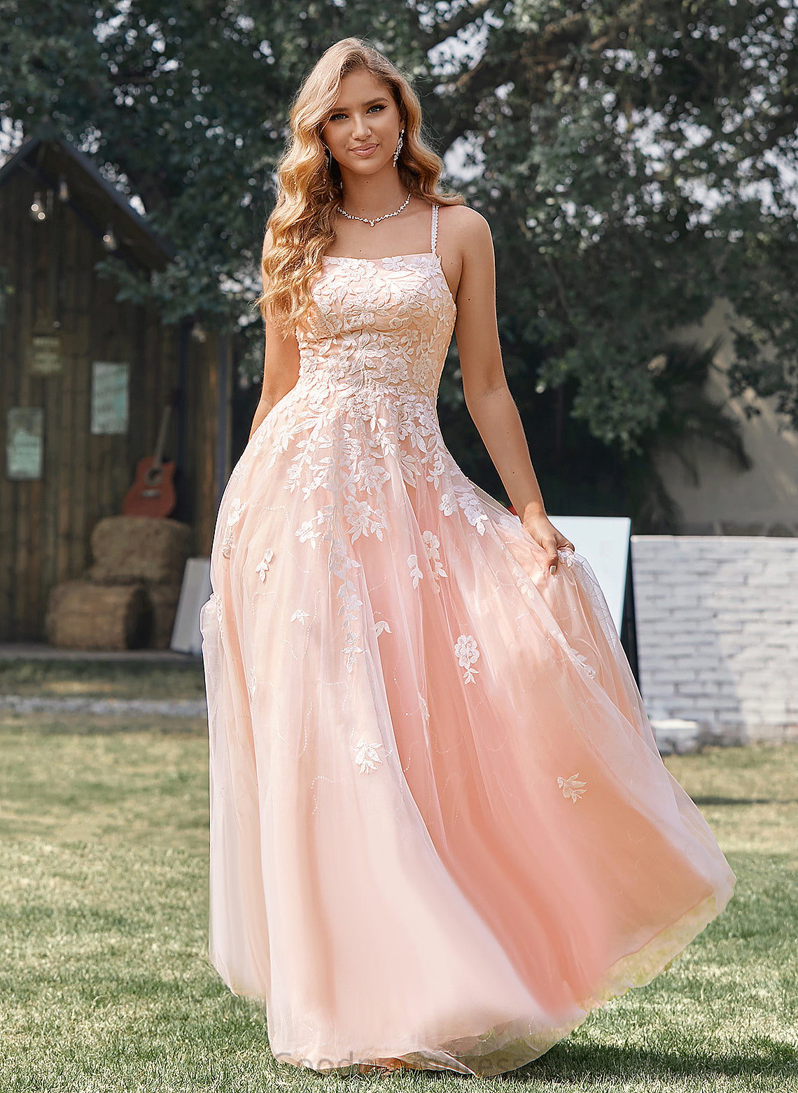 Square Lace Sequins Floor-Length Ball-Gown/Princess With Tulle Ayanna Prom Dresses