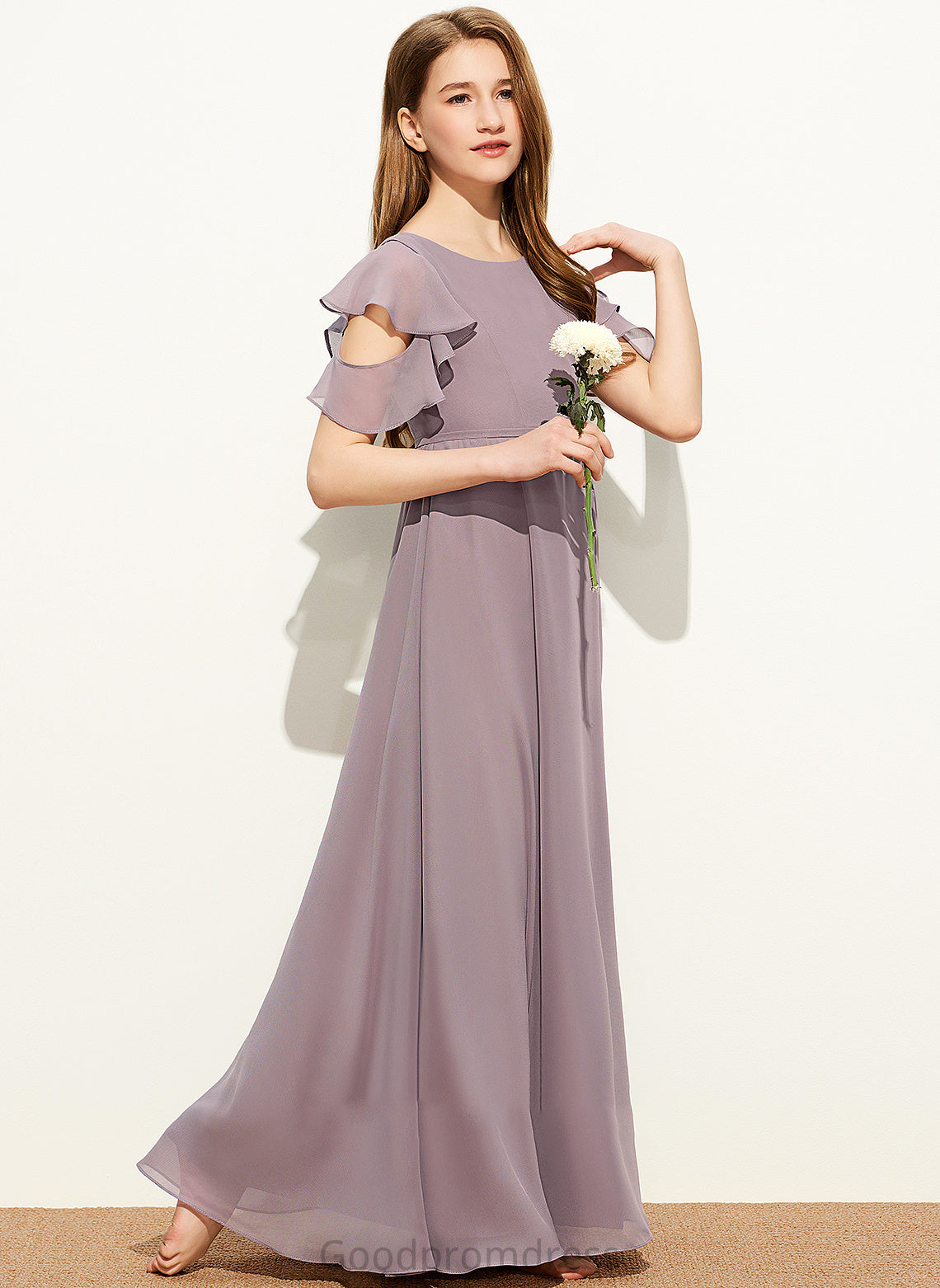 Chiffon Ruffles A-Line With Junior Bridesmaid Dresses Neck Cascading Scoop Floor-Length Abigayle