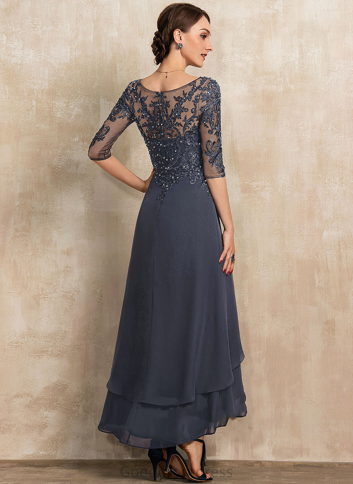 With Emma V-neck Bride of Mother Sequins Mother of the Bride Dresses A-Line Lace Dress Asymmetrical the Chiffon Beading