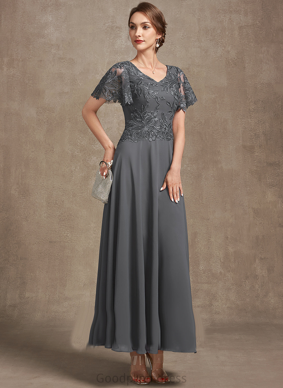 With A-Line V-neck Lace Mila Dress Ankle-Length the Mother of the Bride Dresses Chiffon Bride of Mother Sequins