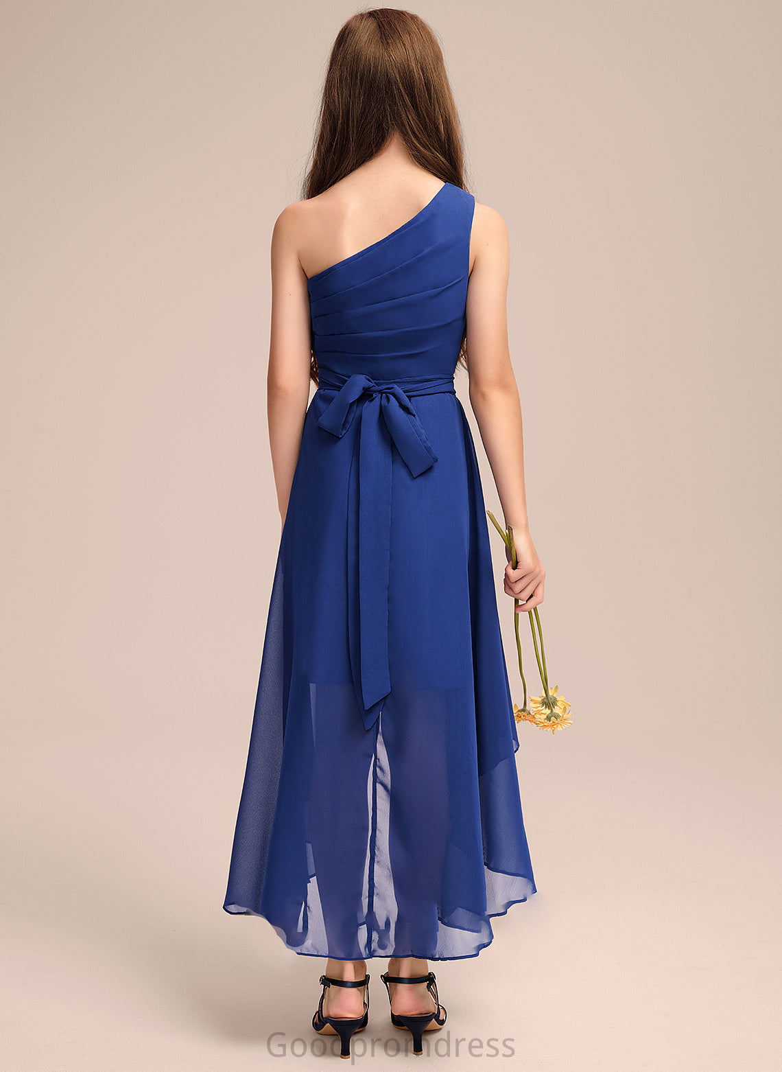 Hilda One-Shoulder With A-Line Asymmetrical Chiffon Ruffles Bow(s) Junior Bridesmaid Dresses