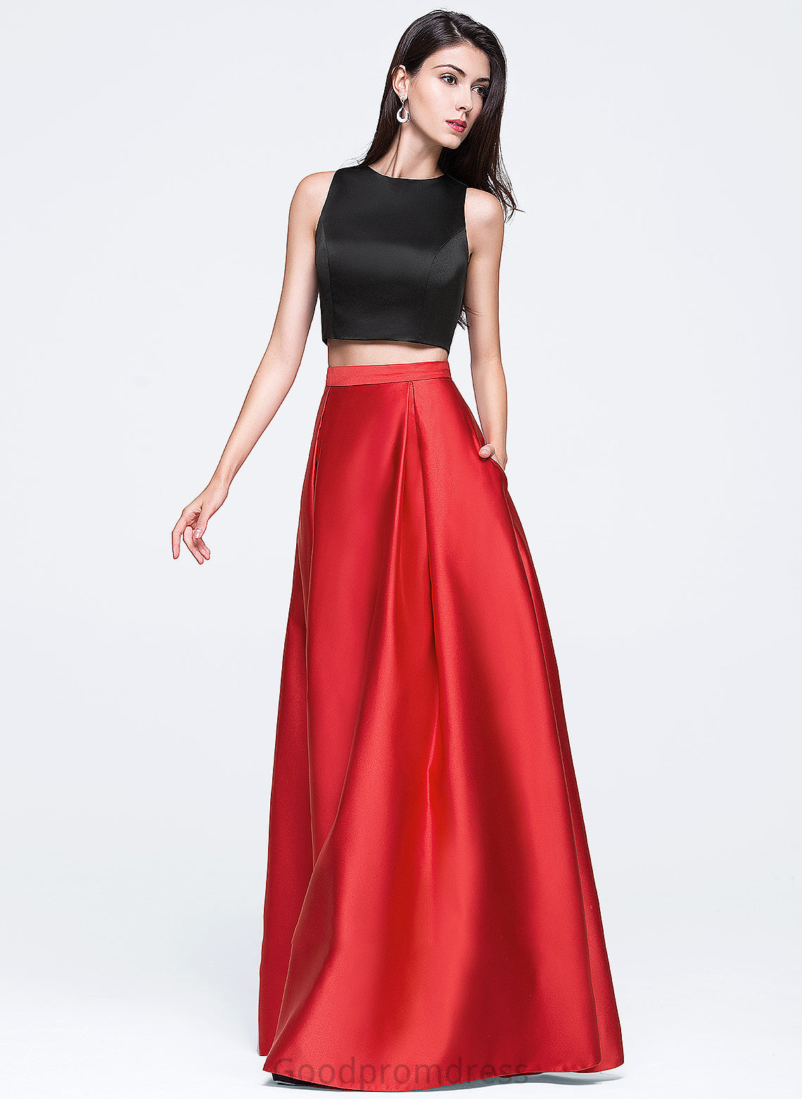 Floor-Length Scoop With Elliana Satin Pockets Prom Dresses Neck Ball-Gown/Princess