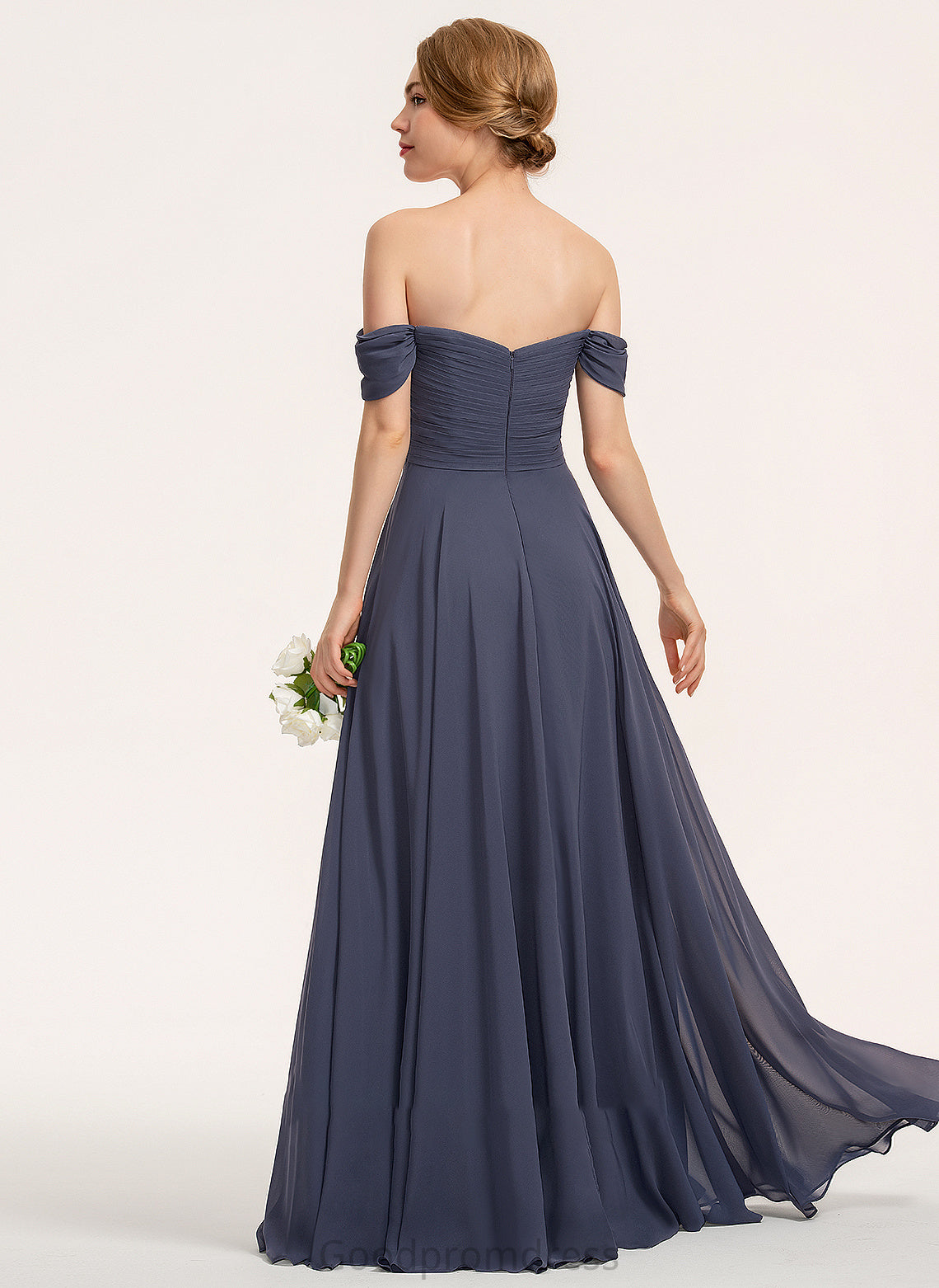 A-Line Floor-Length Fabric Ruffle Off-the-Shoulder Embellishment Length Neckline Silhouette Harriet A-Line/Princess Scoop Bridesmaid Dresses