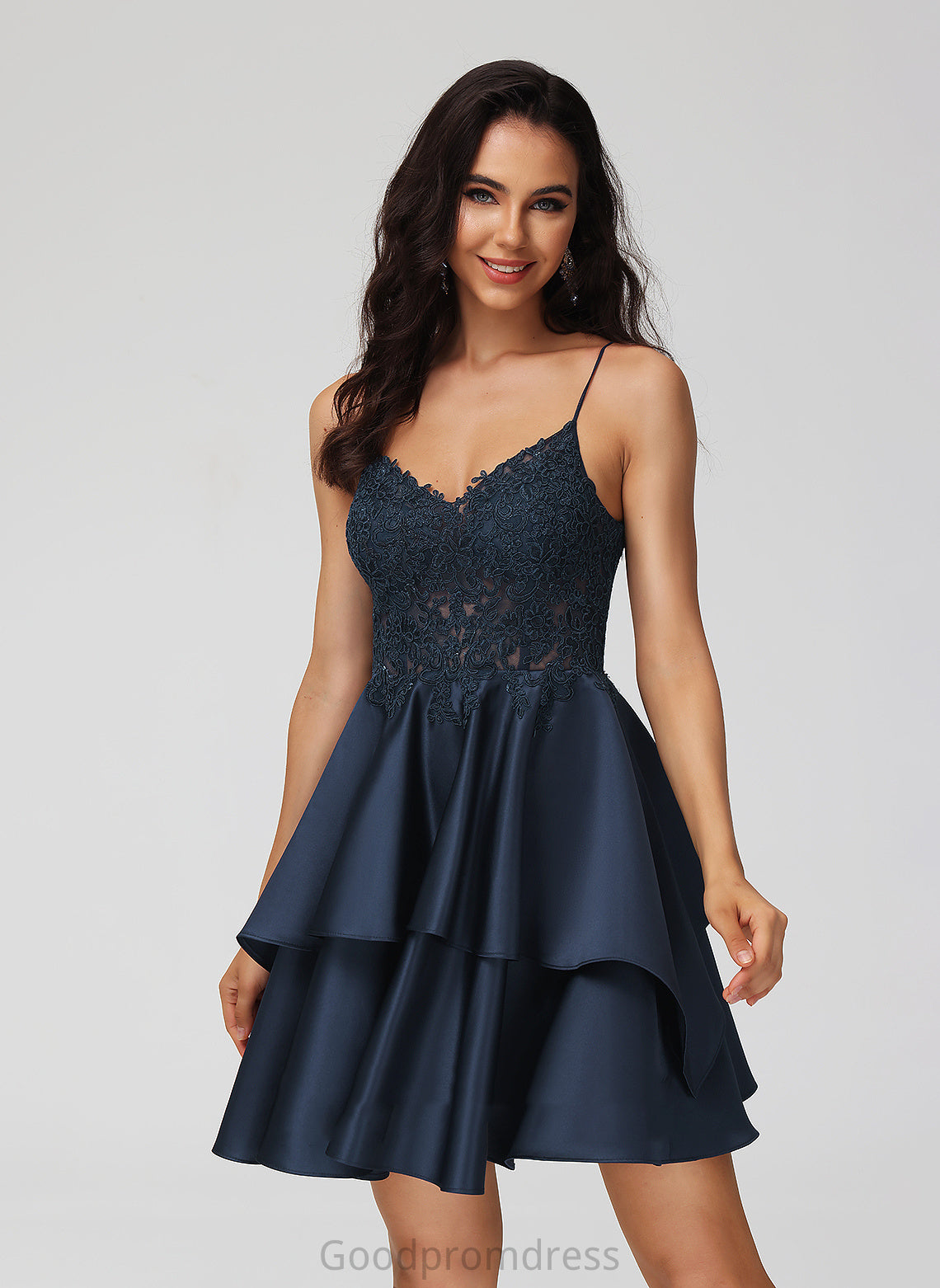 Lace Homecoming Dresses Michaela Homecoming Dress V-neck A-Line With Satin Short/Mini