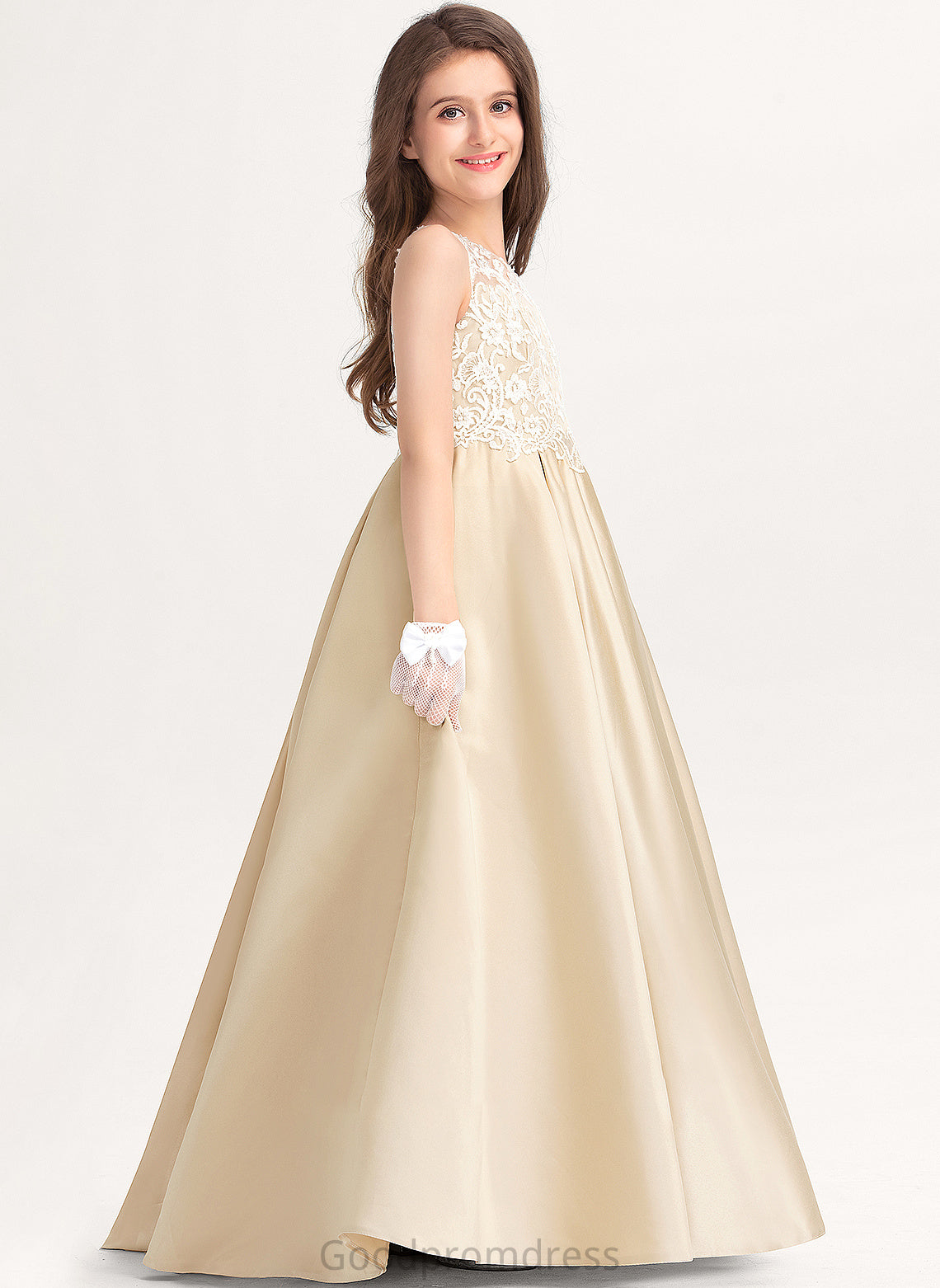 Neck Floor-Length Junior Bridesmaid Dresses Ball-Gown/Princess Scoop Satin Lace Katelynn