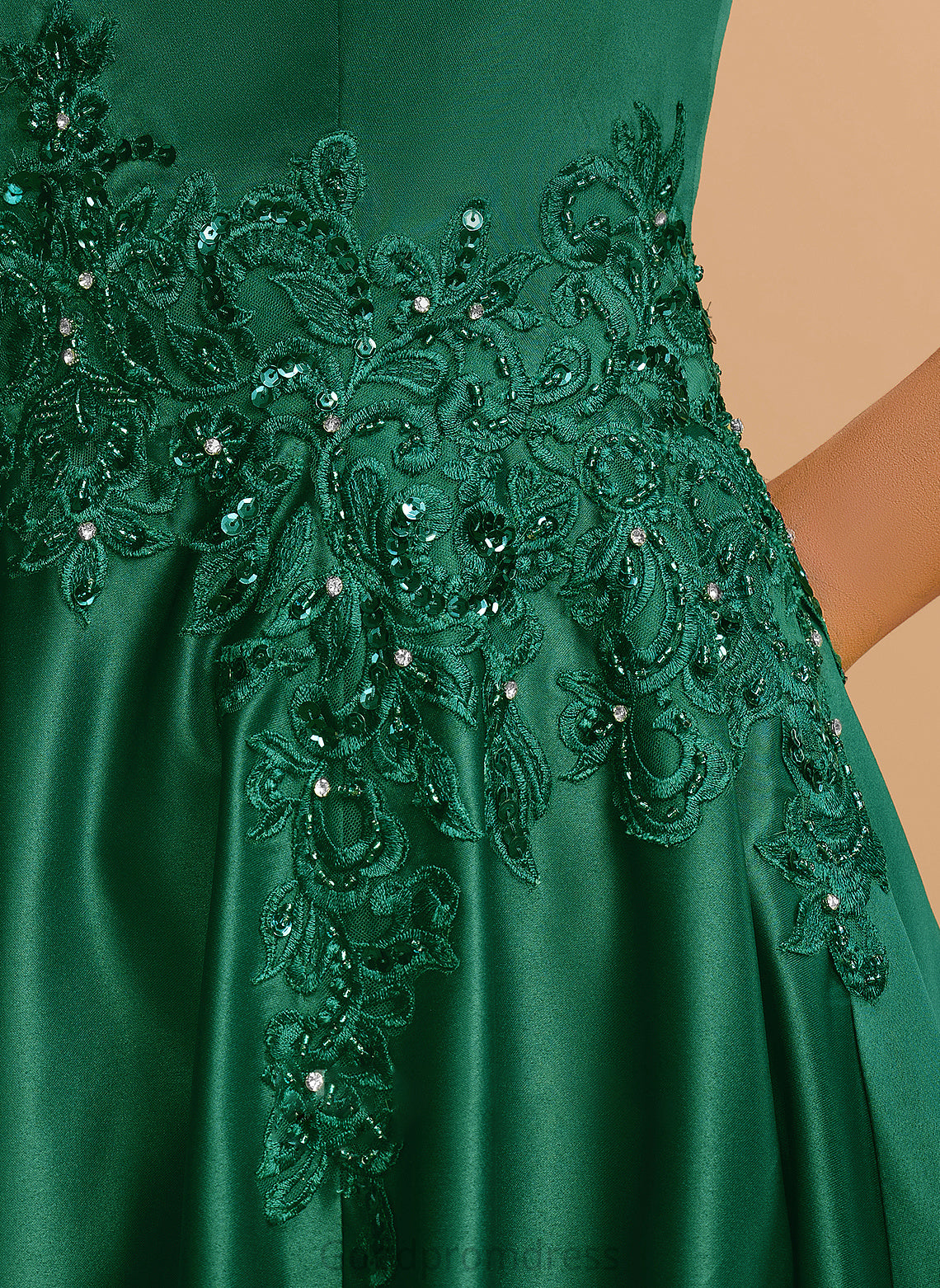 Satin Beading V-neck Chana Sequins Prom Dresses Ball-Gown/Princess With Floor-Length