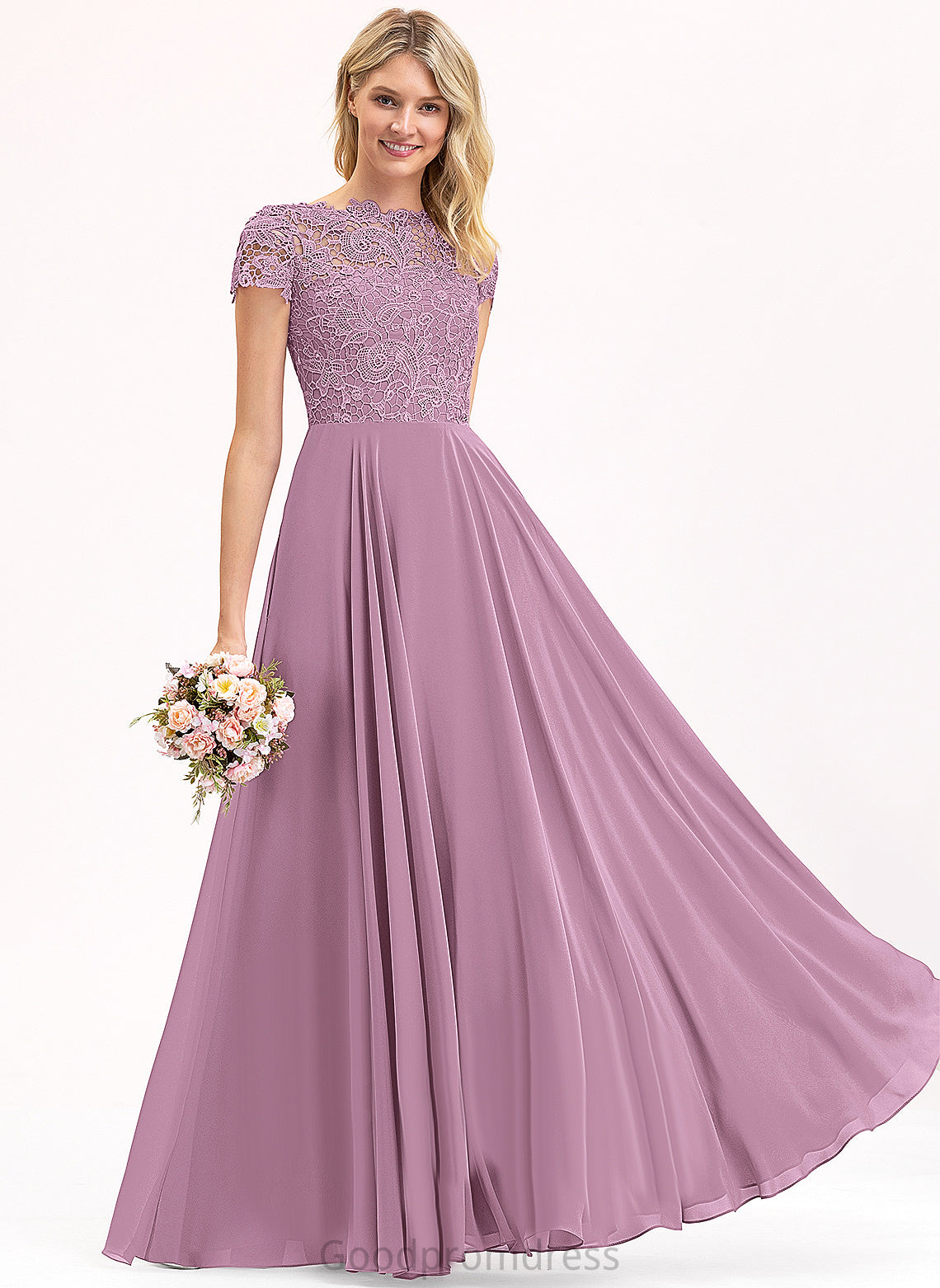 Taylor A-Line Scoop Floor-Length Prom Dresses Lace Chiffon