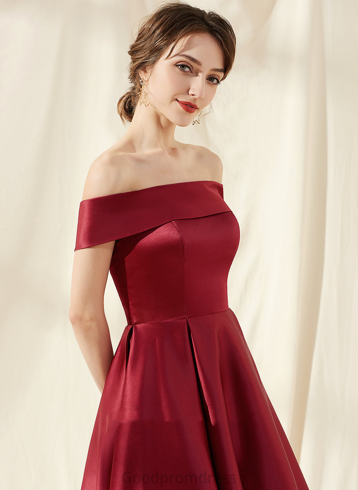 Dress Karli Asymmetrical Homecoming Dresses A-Line Pockets With Off-the-Shoulder Homecoming Satin