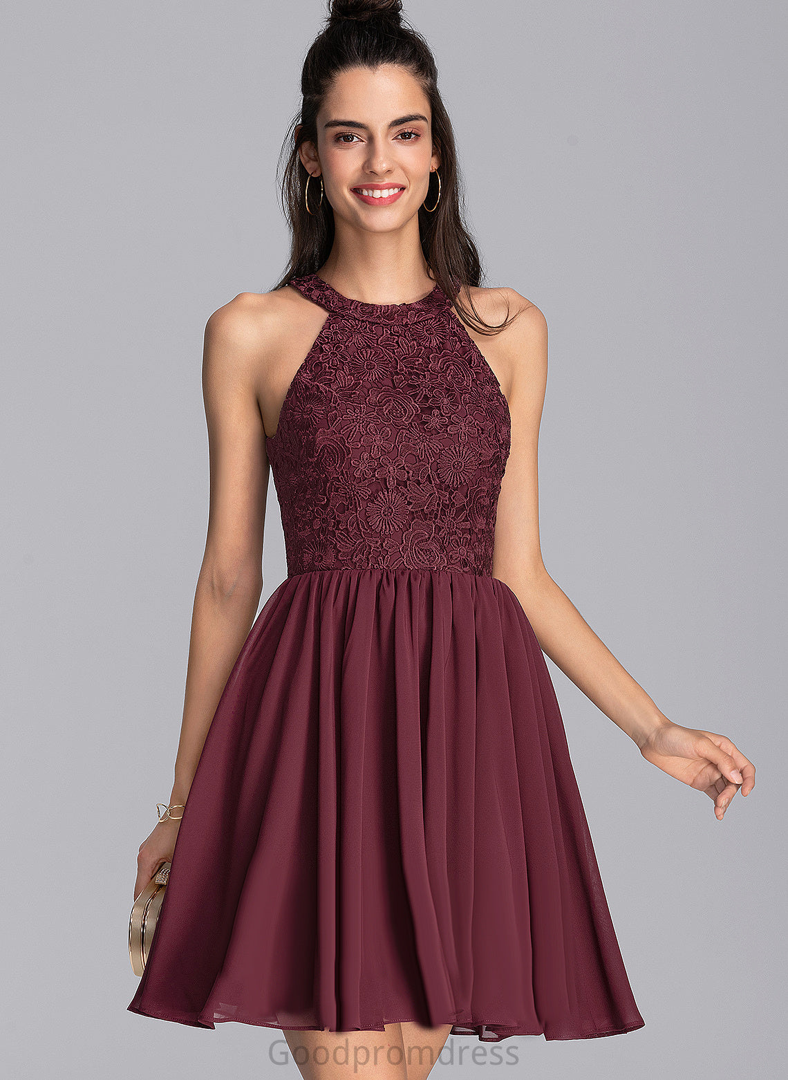 Amanda Cocktail Dresses Chiffon With Neck Short/Mini A-Line Lace Dress Lace Cocktail Scoop