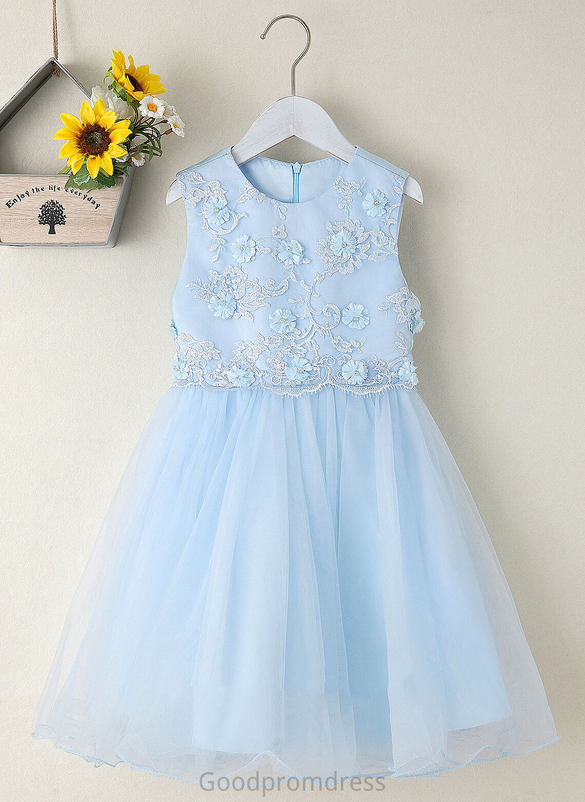 Flower Girl Dresses With Girl Flower Neck Tulle/Lace Sleeveless A-Line Dress Scoop Flower(s) Alyvia Knee-length -