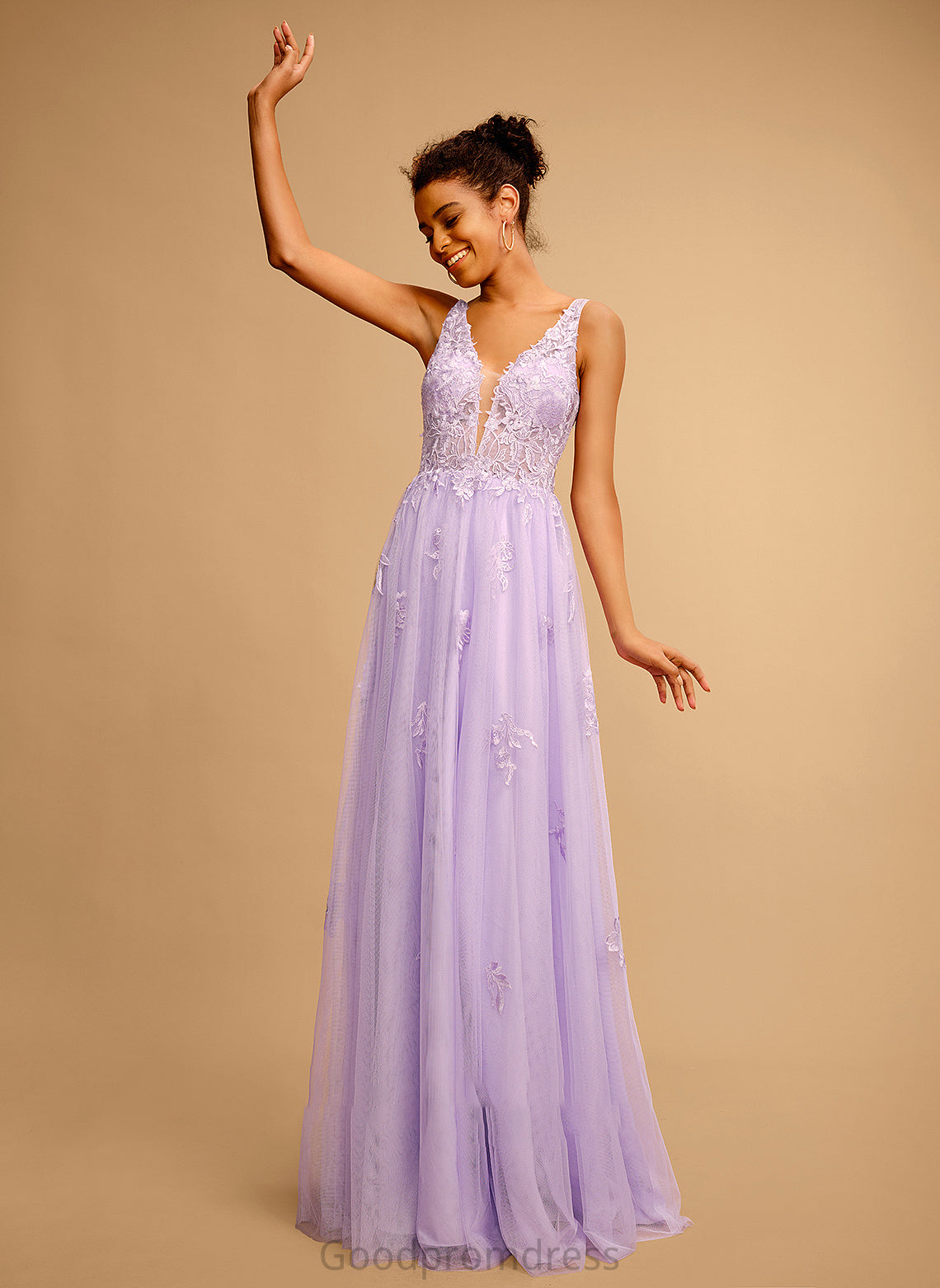 Prom Dresses Campbell V-neck Lace With Tulle Floor-Length Ball-Gown/Princess