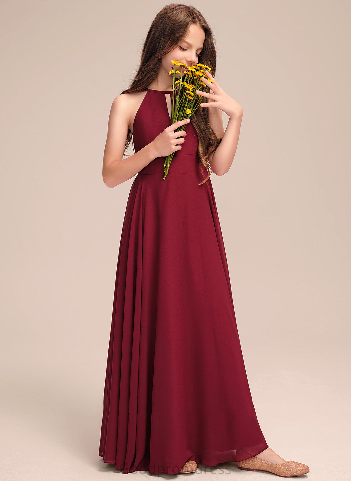 Neck Chiffon Hadley A-Line Junior Bridesmaid Dresses Floor-Length Scoop