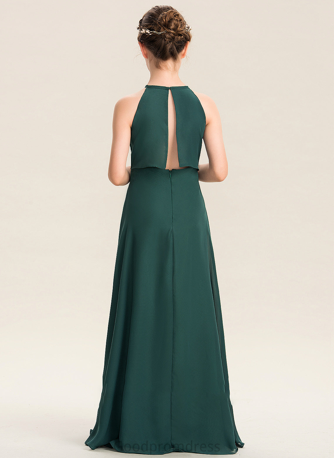 Junior Bridesmaid Dresses Scoop Cynthia Chiffon Floor-Length Neck A-Line