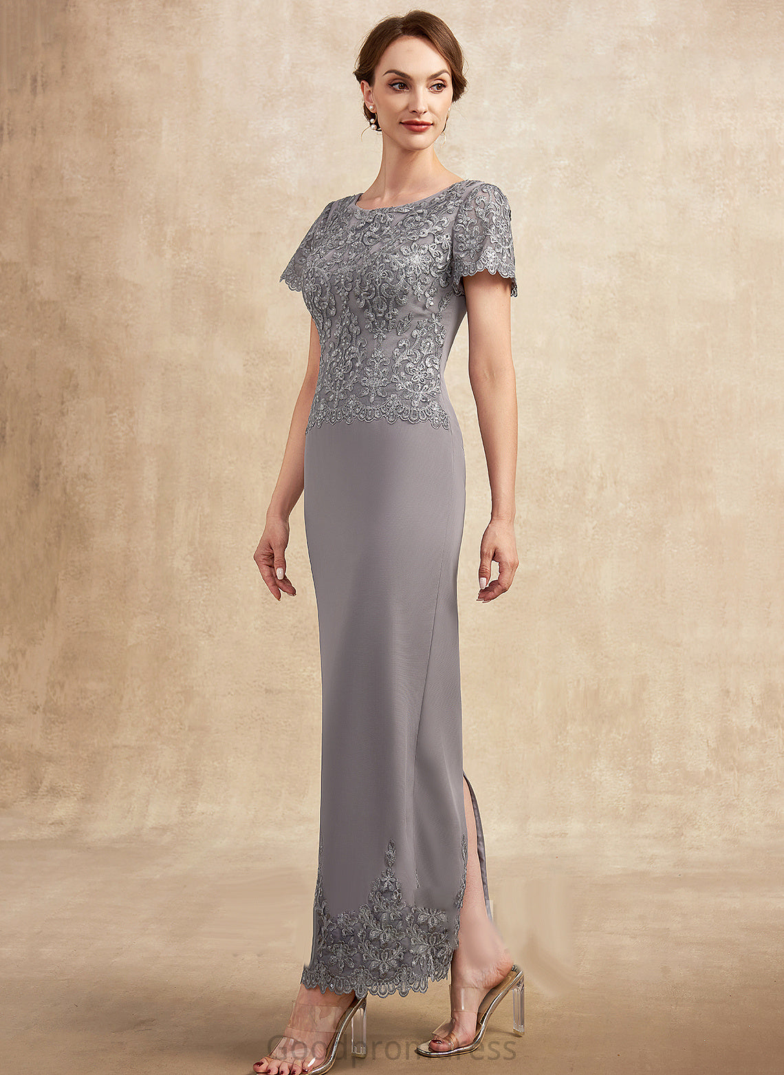 Brielle Mother Neck Sheath/Column of Ankle-Length the Mother of the Bride Dresses Sequins Scoop Chiffon Bride Lace With Dress