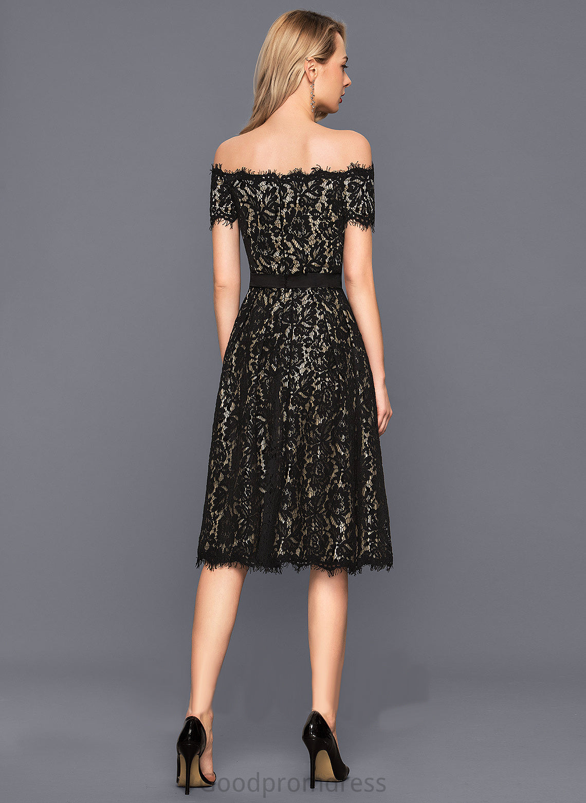 Cocktail Dresses Ryleigh Dress Lace Cocktail Off-the-Shoulder Charmeuse Knee-Length A-Line