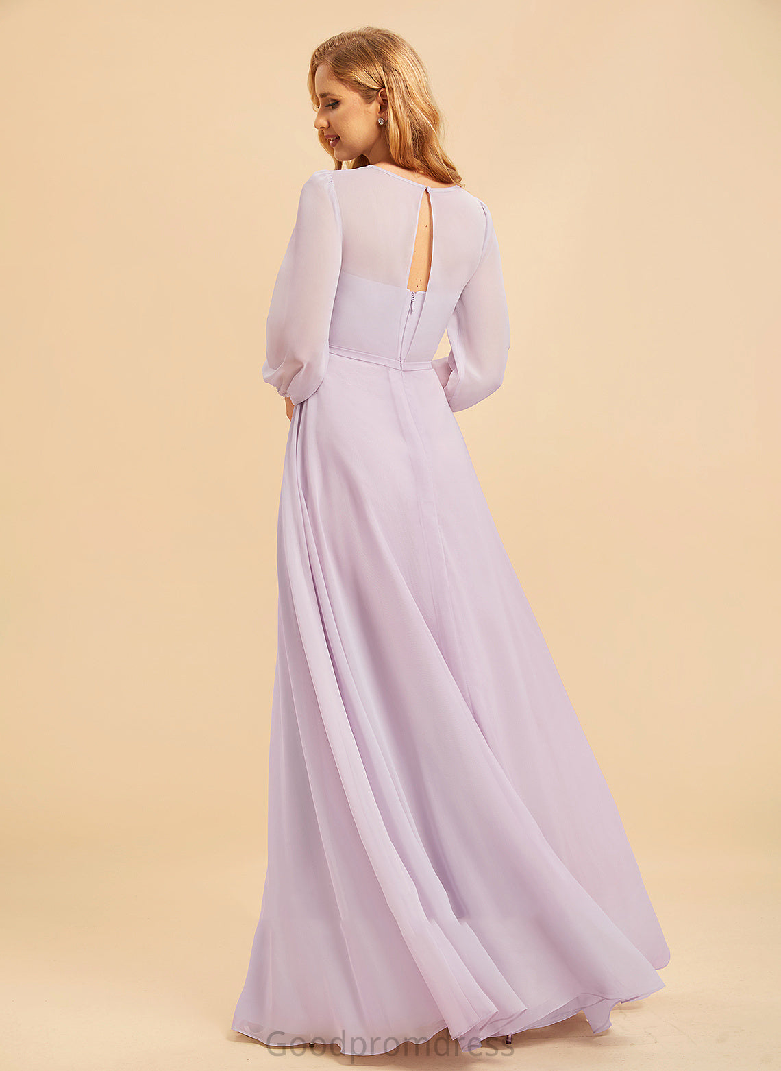 A-Line Length Silhouette ScoopNeck Fabric Neckline Floor-Length Embellishment Bow(s) Amber Sleeveless Natural Waist Bridesmaid Dresses