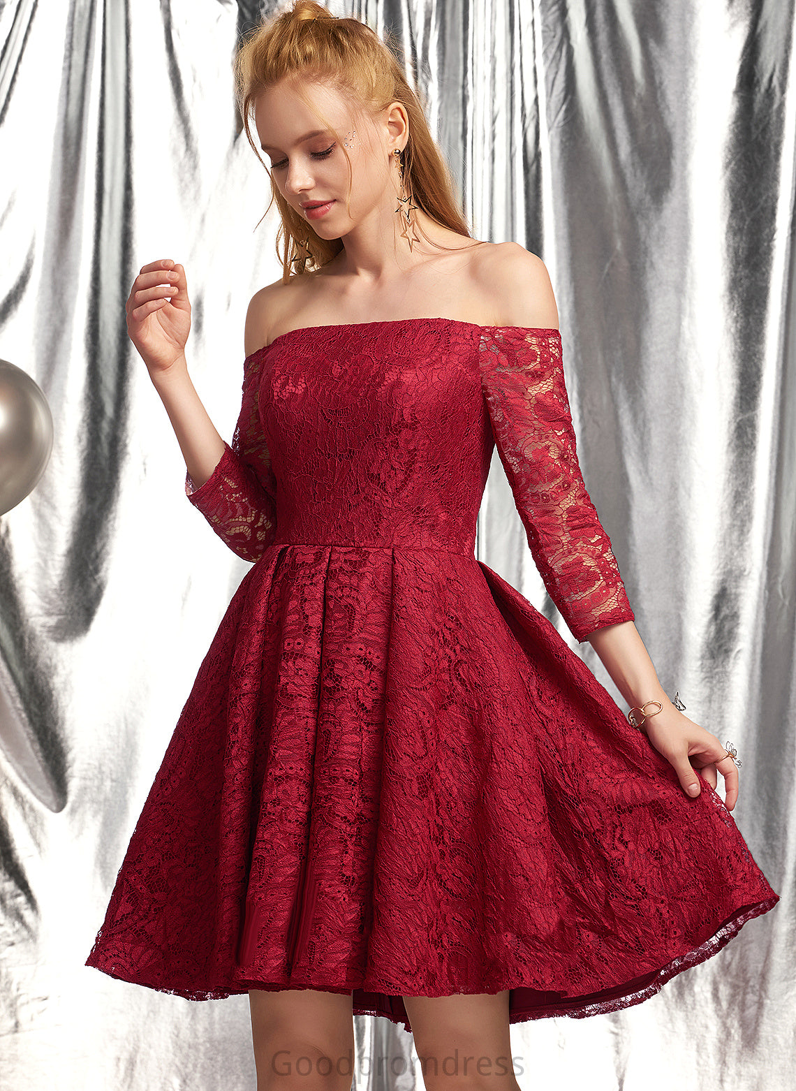 Short/Mini A-Line Homecoming Dresses Ruffle Dress With Homecoming Averie Lace Off-the-Shoulder