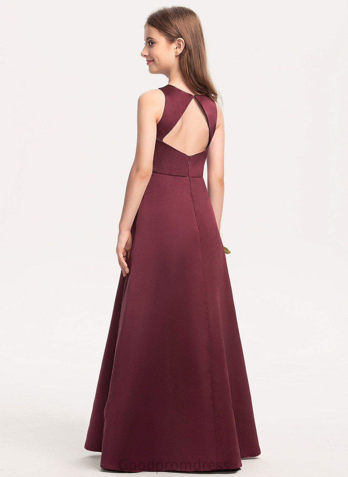 A-Line Neck Scoop Floor-Length Junior Bridesmaid Dresses Erika Satin