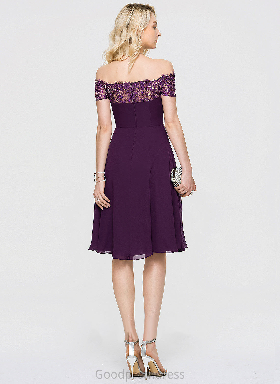 Knee-Length Chiffon With Homecoming Dresses Off-the-Shoulder Jode Homecoming Lace Beading Dress A-Line