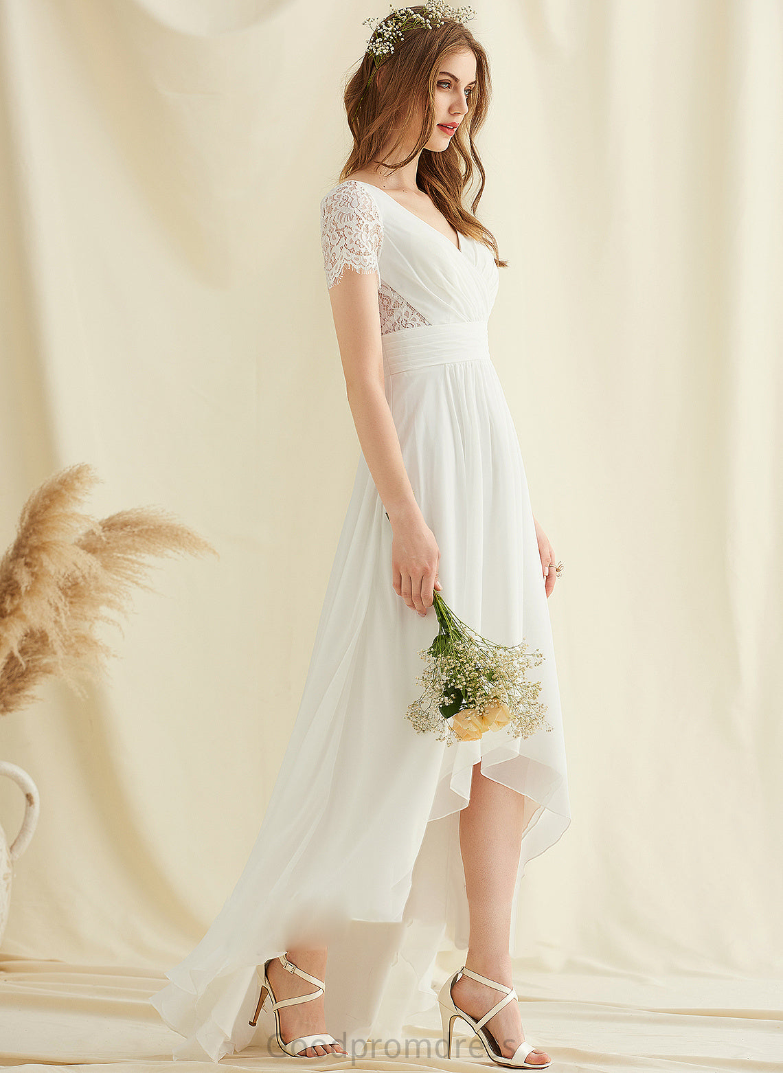 Lace V-neck Chiffon A-Line Angelica Dress Wedding Asymmetrical Wedding Dresses