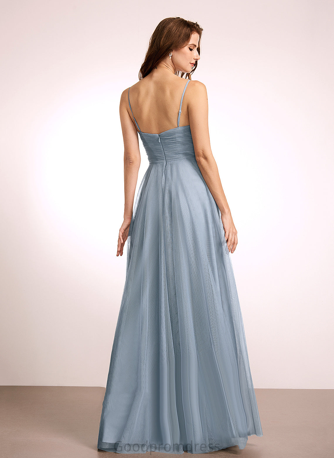 Fabric Neckline Lace Floor-Length Straps&Sleeves V-neck Tulle Silhouette A-Line Length Magdalena Floor Length Bridesmaid Dresses