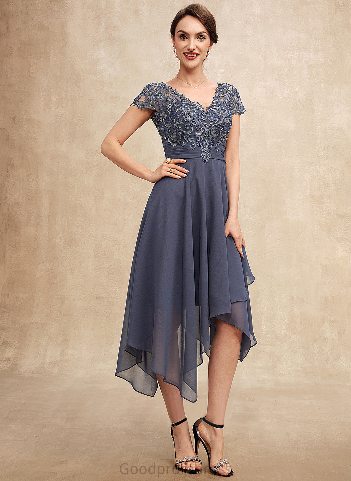 of Lace Una the Chiffon Mother of the Bride Dresses With Dress Bride V-neck A-Line Ruffle Mother Asymmetrical