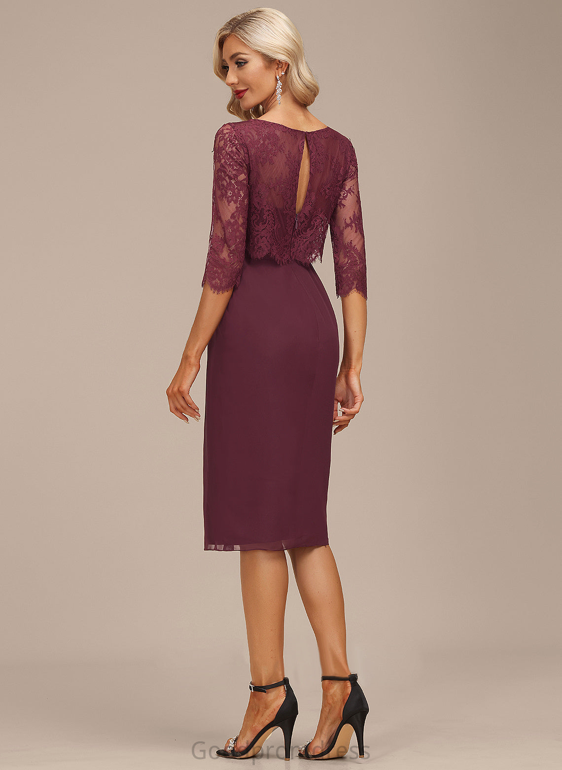 Ruffle Knee-Length Lace With Neck Cocktail Dress Chiffon Scoop Sheath/Column Cocktail Dresses Urania