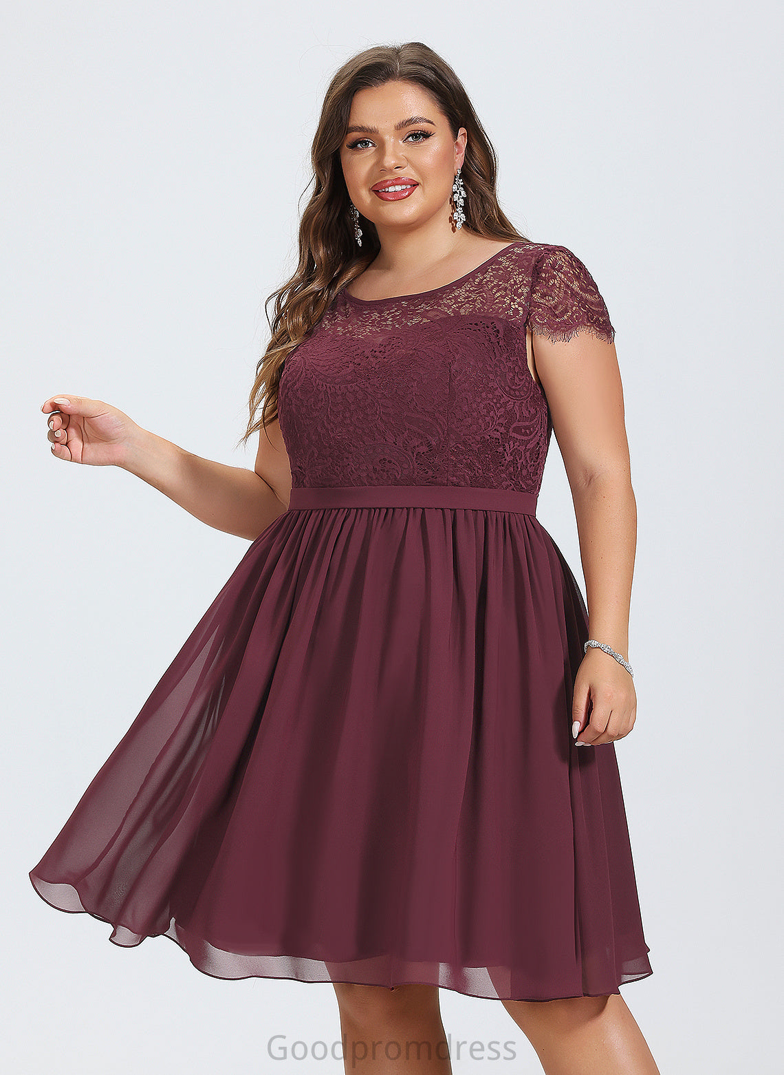 Danna Cocktail Dress Chiffon Neck Cocktail Dresses Knee-Length A-Line Lace Scoop