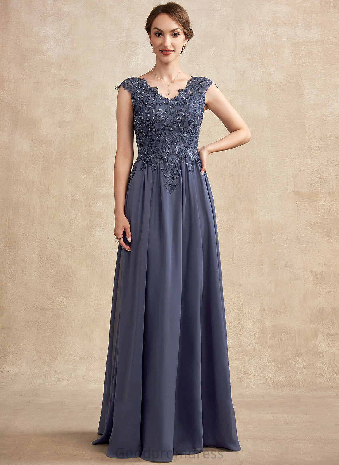 A-Line of With Floor-Length Beading Chiffon the Hayley Sequins Lace Dress Bride Mother of the Bride Dresses V-neck Mother