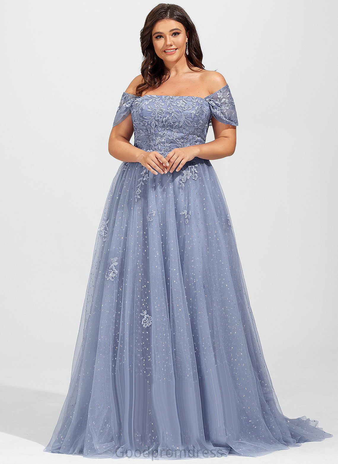 Sequins Prom Dresses Train With Ball-Gown/Princess Off-the-Shoulder Sweep Tulle Lisa Lace