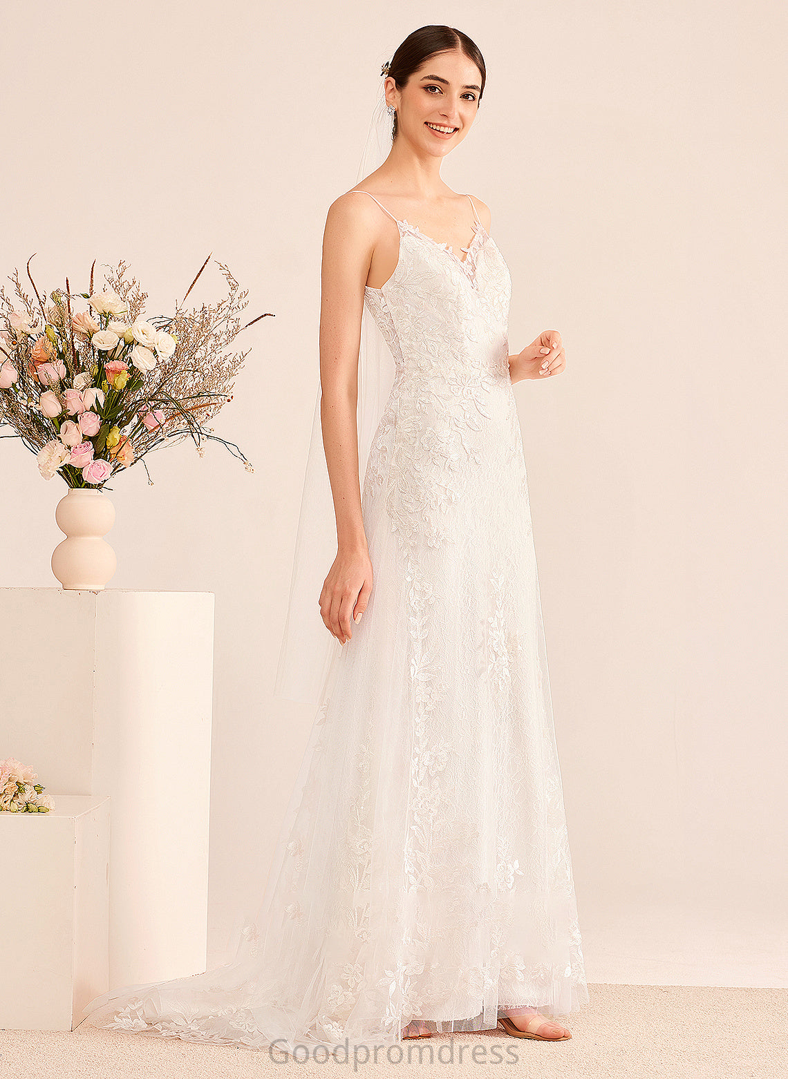 Sequins Wedding Dress With Court A-Line Train V-neck Destiny Wedding Dresses