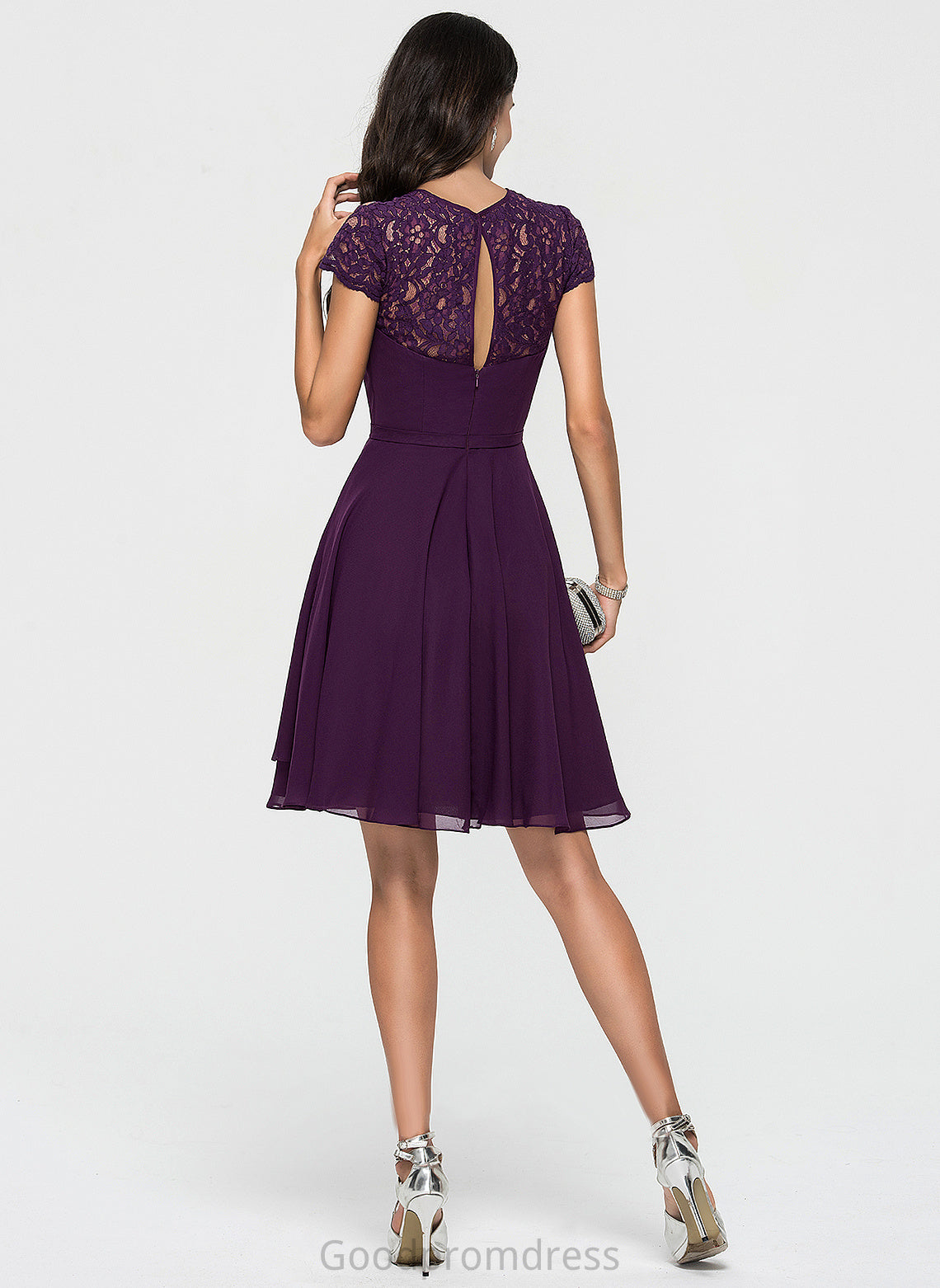 Scoop Homecoming Neck Lilianna Homecoming Dresses With Ruffles Knee-Length Lace Chiffon A-Line Cascading Dress