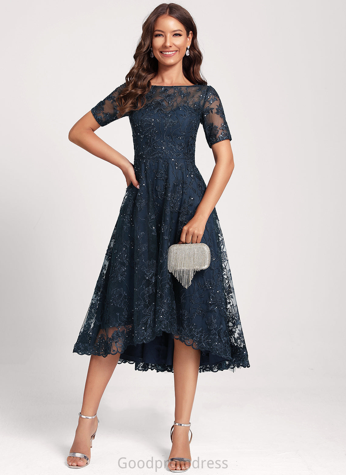 Scoop Cocktail Lace Neck Club Dresses A-Line With Dress Tulle Alison Sequins Asymmetrical